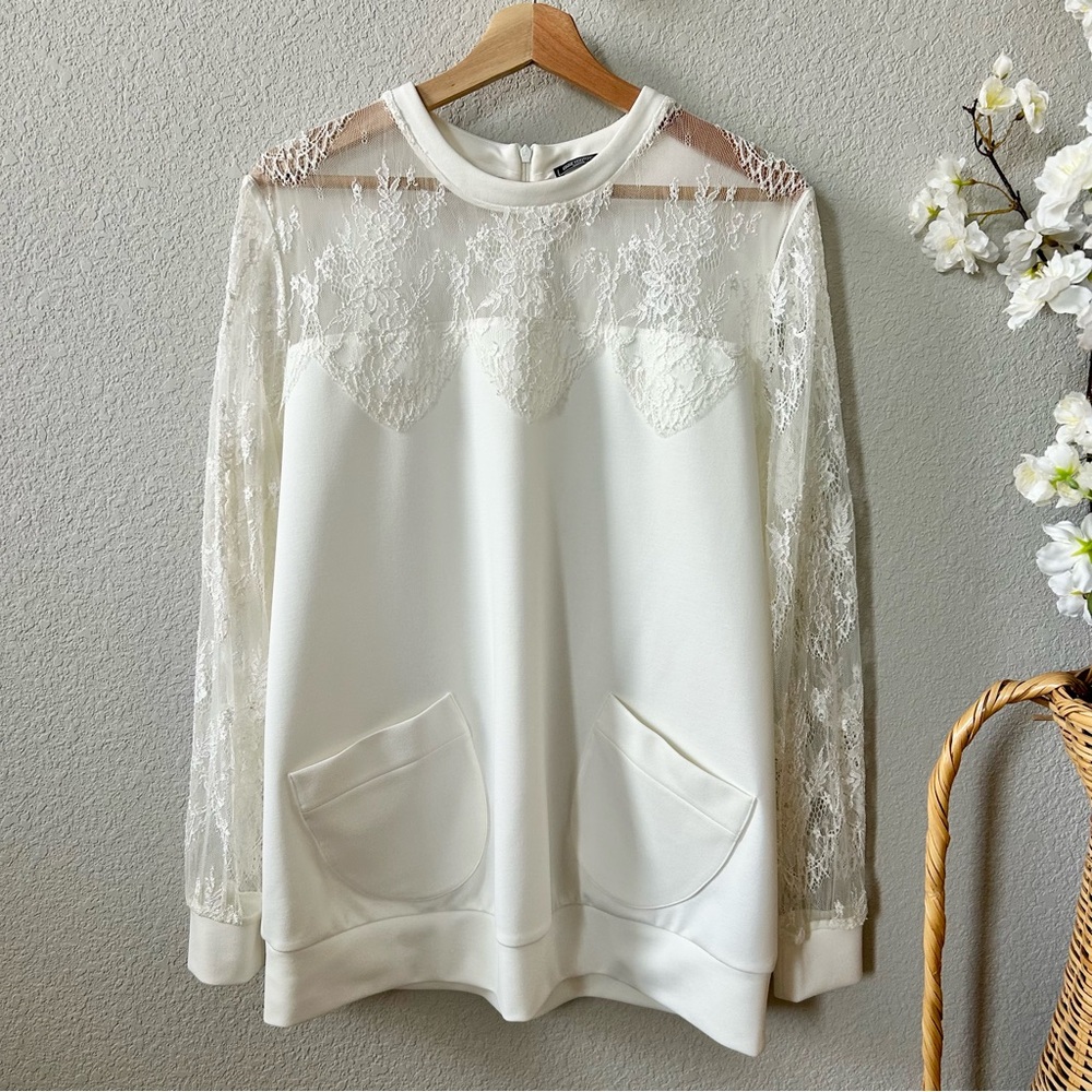 Anne Fontaine Uzel Ivory Lace Sweatshirt Size 42 US 10